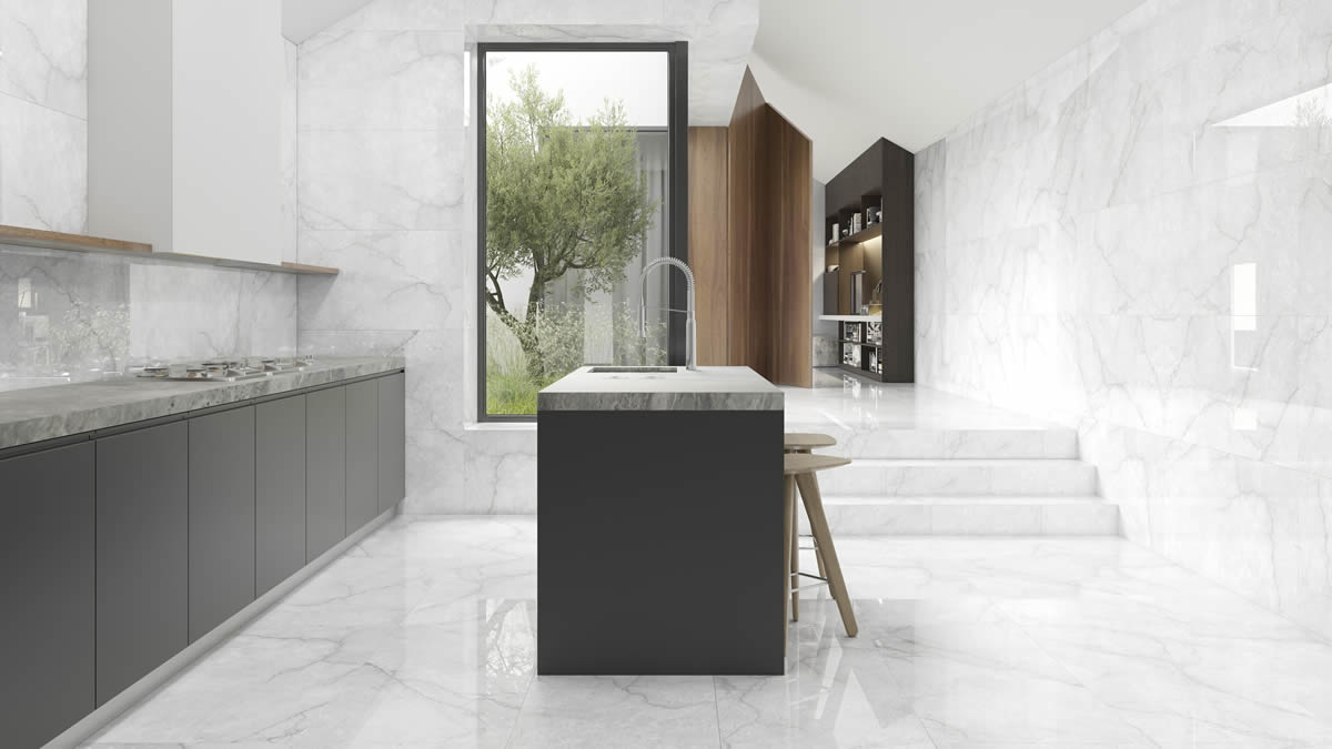 MARQUINA PEARL 60X120 ambiente cocina
