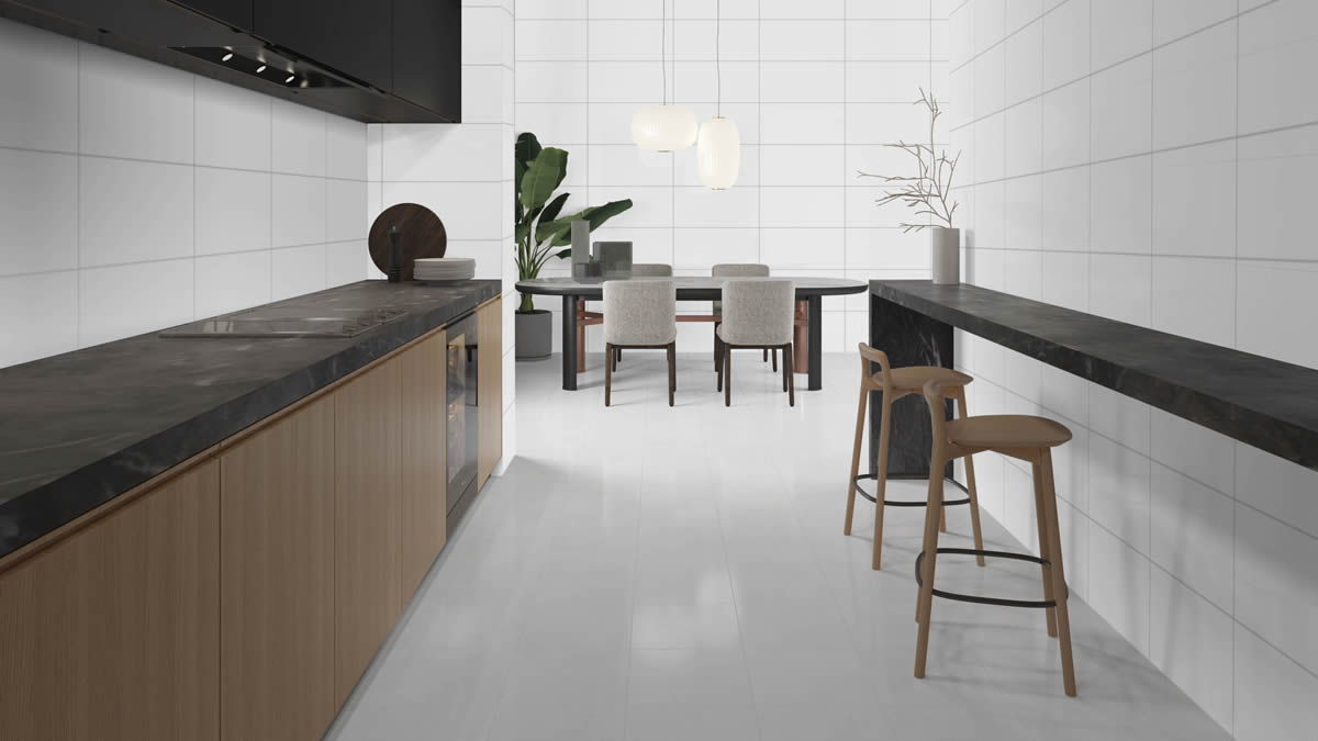 Blanco mate azulejo en ambiente para cocina