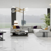 ambiente salón azulejo pulido grande MALMO WHITE